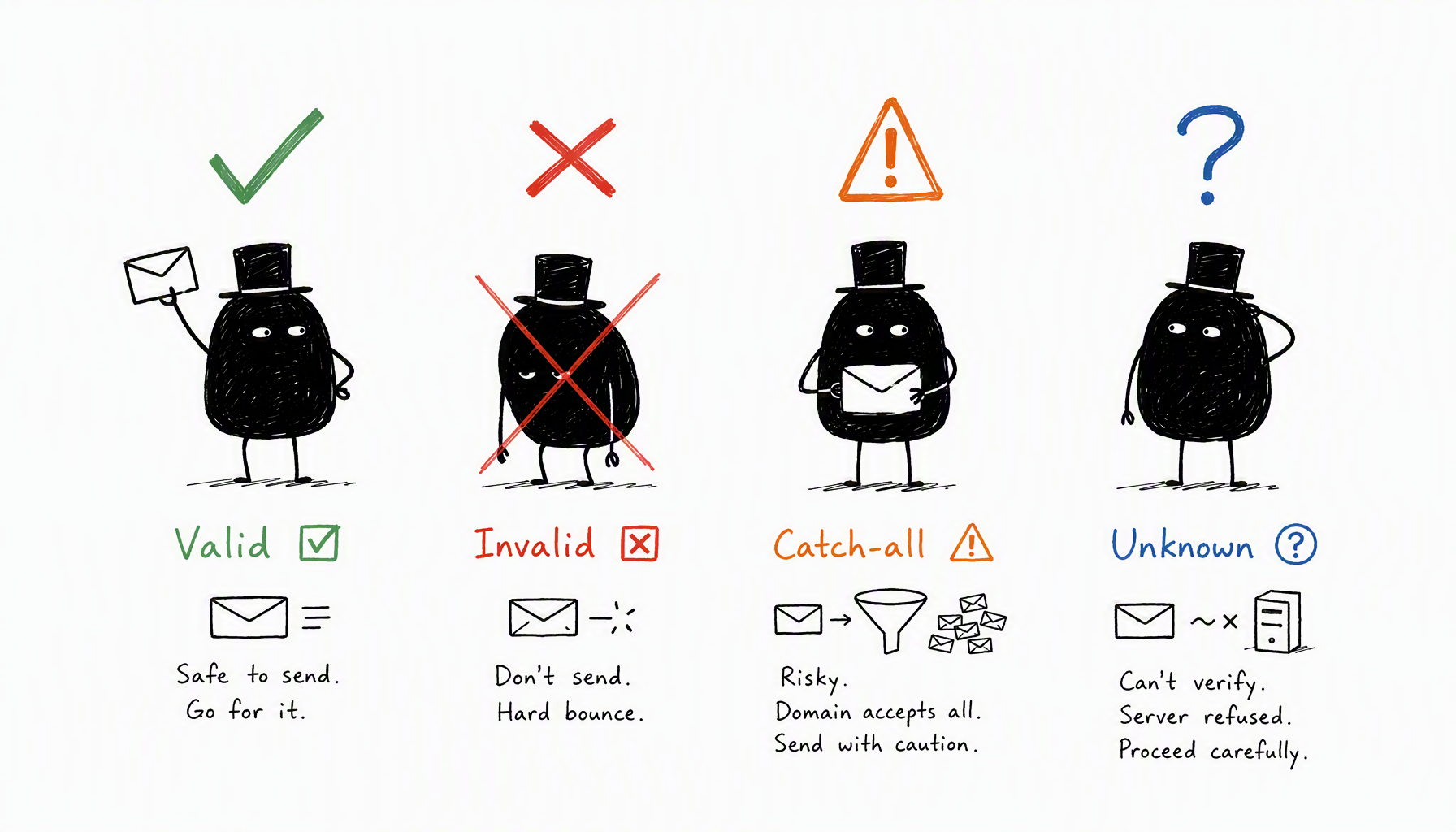 Four email verification result types and their meanings for outreach